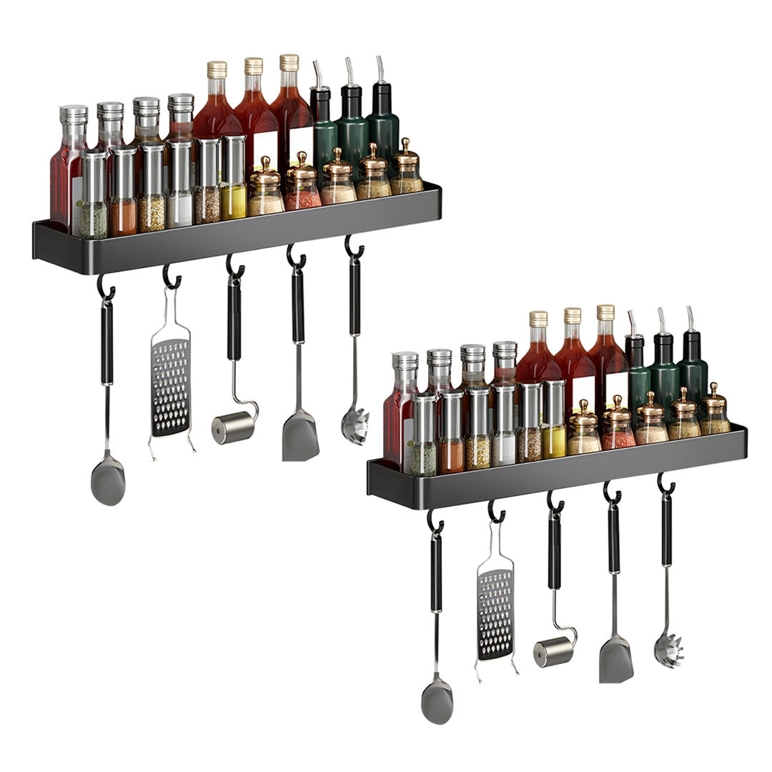 SOGA 2X 32cm Black Wall-Mounted Rectangular Kitchen Spice Storage Orga