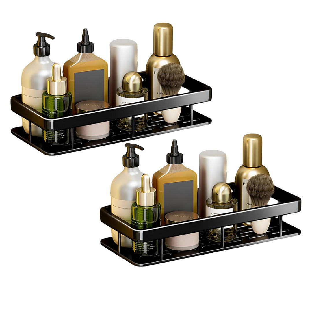 SOGA 2X Black Wall-Mounted Rectangular Bathroom Storage Organiser Spac