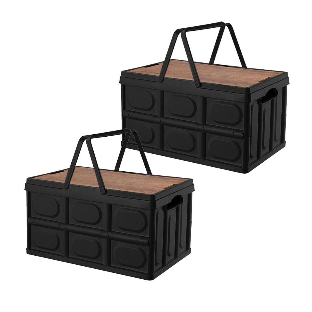 SOGA 2X 42cm 30L Black Car & Camping Foldable Storage Box Crate Stacka