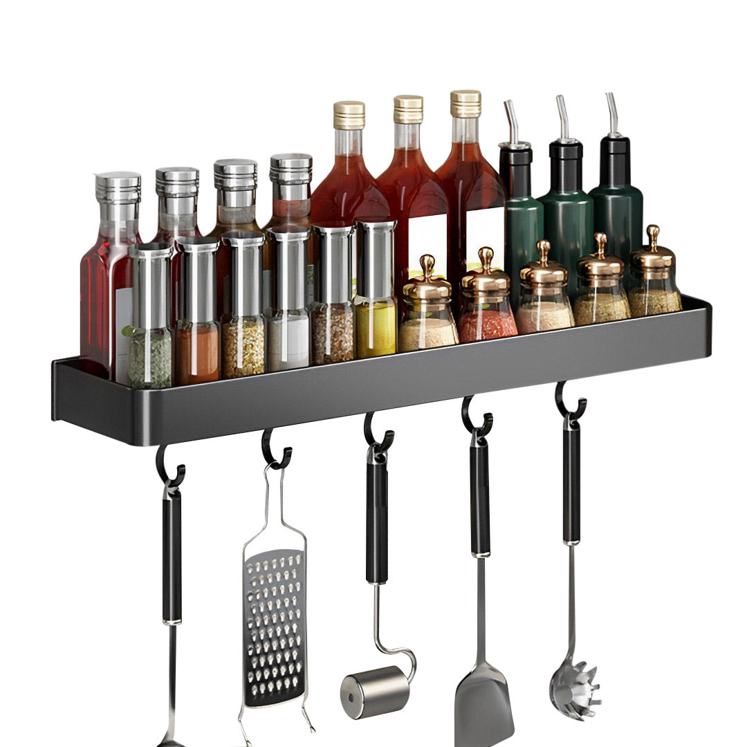 SOGA 32cm Black Wall-Mounted Rectangular Kitchen Spice Storage Organis