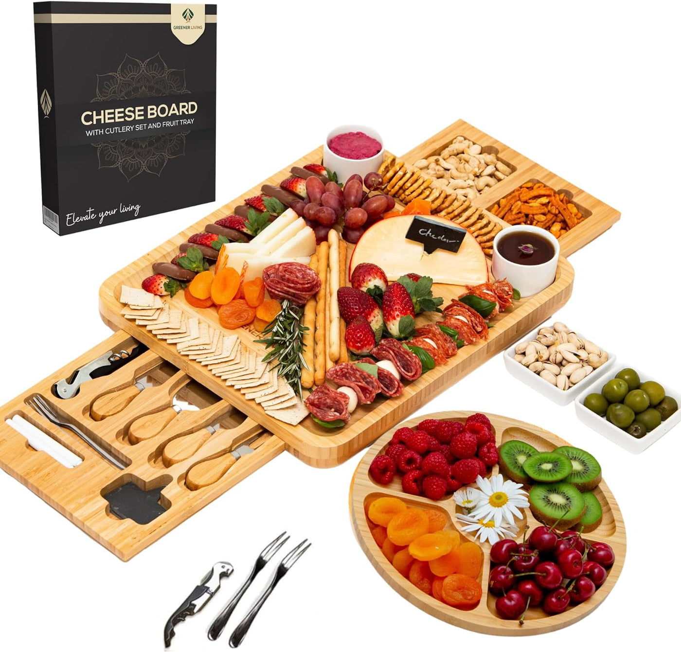 Wooden Cheese Platter with Knife Set for New Home Kitchen