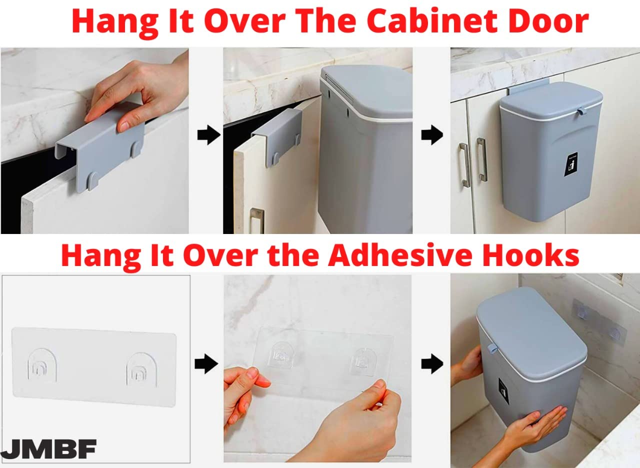 Hanging Trash Can for Kitchen Cabinet Door with Lid,Garbage Can for Bathroom/Cupboard/Bedroom/Office -Wall Mounted Counter