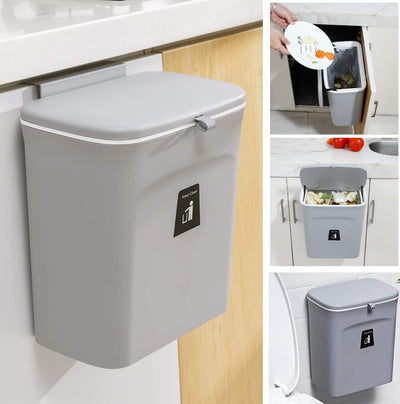 Hanging Trash Can for Kitchen Cabinet Door with Lid,Garbage Can for Bathroom/Cupboard/Bedroom/Office -Wall Mounted Counter