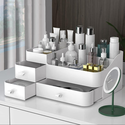 Makeup Organizer With Drawers, Countertop Organizer for Cosmetics, Desktop Cosmetics Storage Case for Lipstick, Skincare, Brushes, Lotions (White)