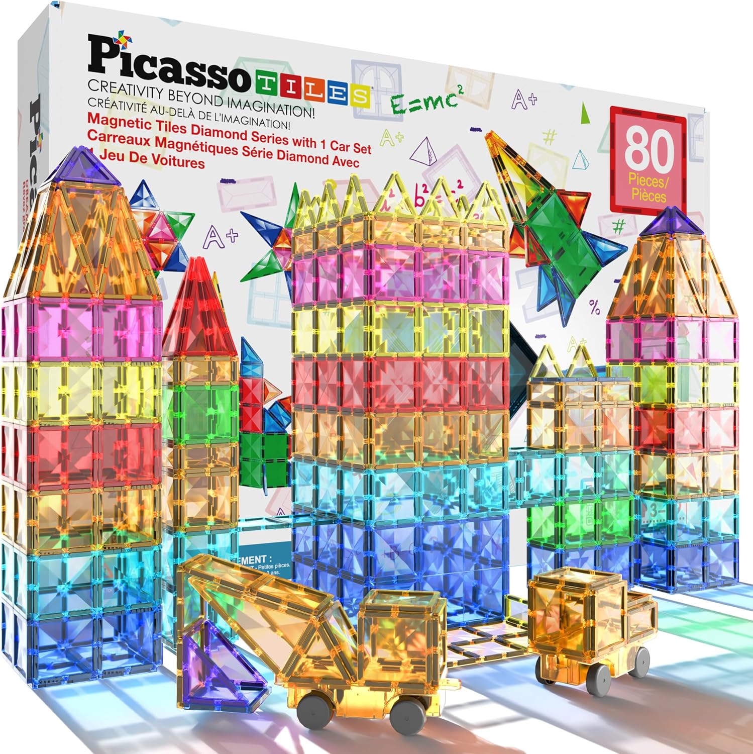 PicassoTiles 80 Piece Magnetic Building Block Construction Toy Set Dia
