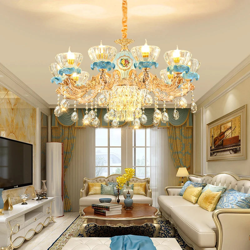 French Crystal Chandelier Villa Living Room Light European Luxury Glas