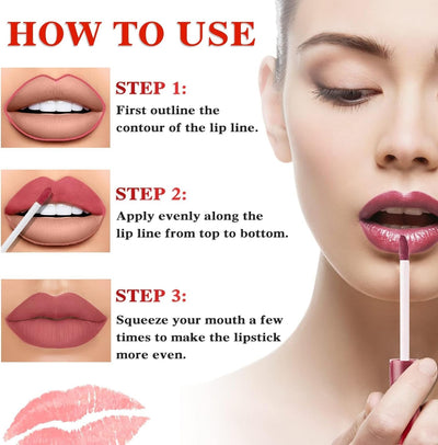 lipsticks 6 Colors Matte Lipstick Set, Velvety Liquid lipstick Red Lipstick Nude Lipstick Long Lasting Waterproof Non-Stick Cup Lip Gloss Sets for Woman (A)