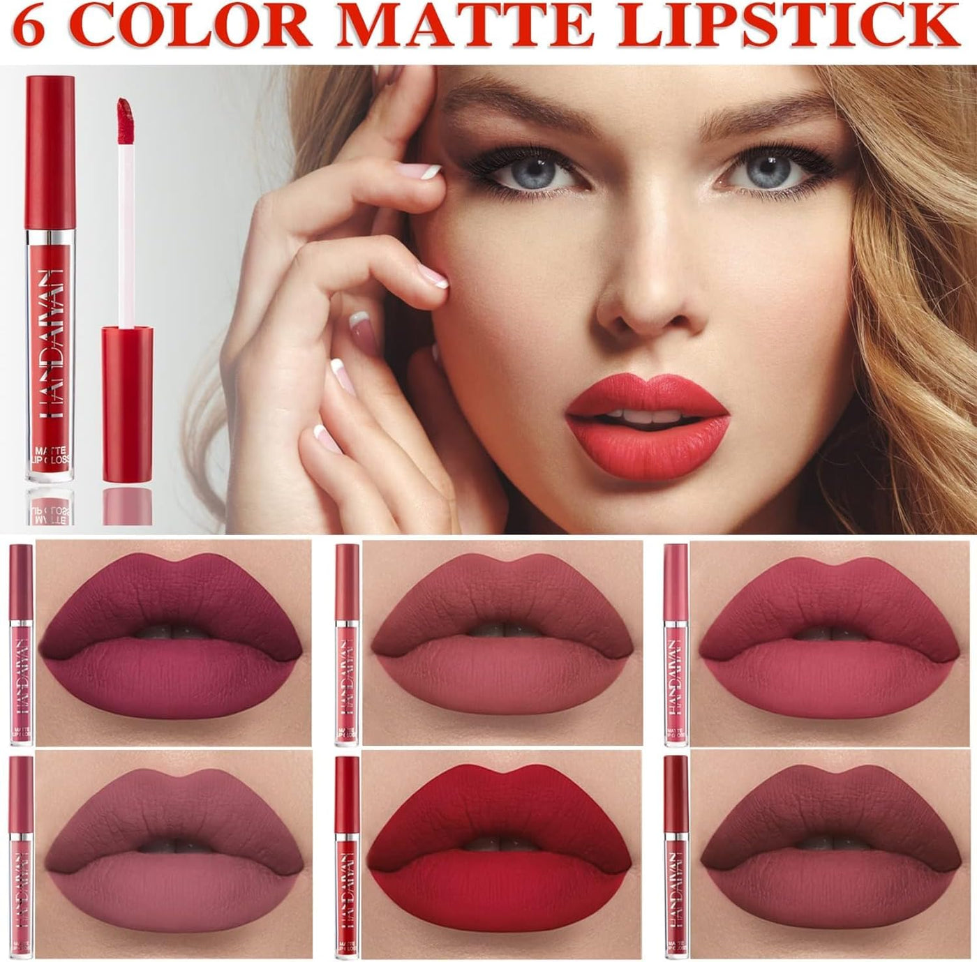lipsticks 6 Colors Matte Lipstick Set, Velvety Liquid lipstick Red Lipstick Nude Lipstick Long Lasting Waterproof Non-Stick Cup Lip Gloss Sets for Woman (A)