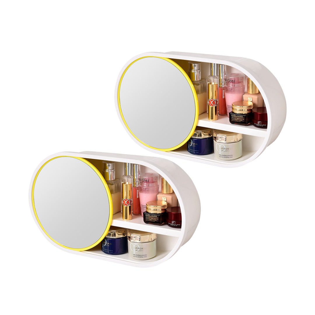 SOGA 2X 39cm Oval WallMounted Mirror Storage Box Vanity Mirror Rack B