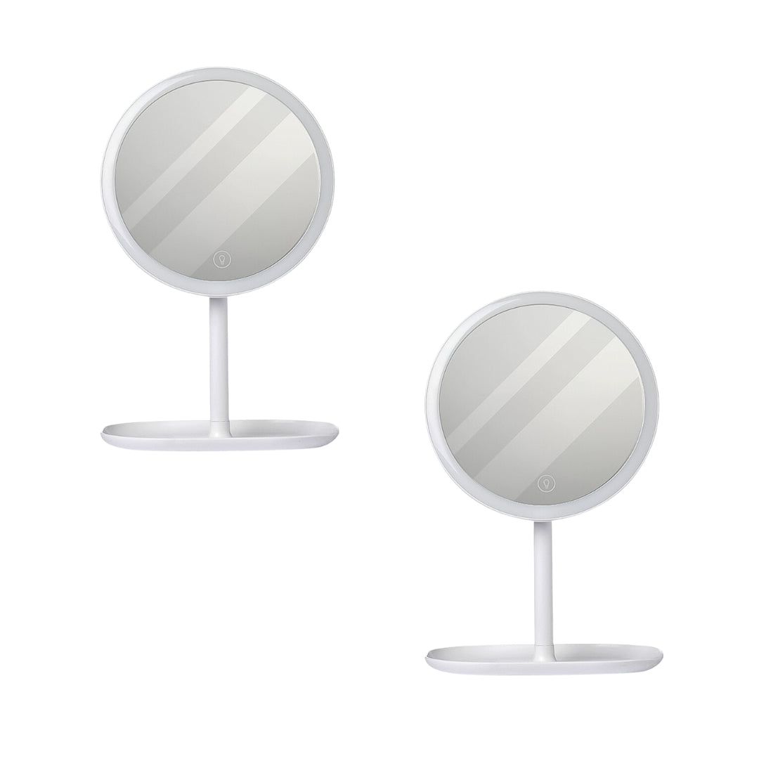 SOGA 2X 26cm White Round Smart LED Makeup Bedroom Table Vanity Mirror Tricolor Adjustable Light