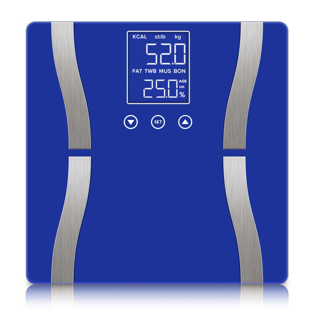 SOGA Glass LCD Digital Body Fat Scale Bathroom Electronic Gym Water Weighing Scales Blue