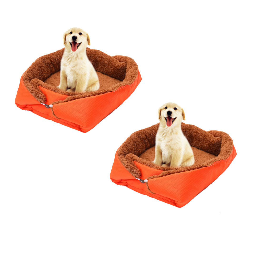 SOGA 2X Orange Dual-purpose Cushion Nest Cat Dog Bed Warm Plush Kennel Mat Pet Home Travel Essentials