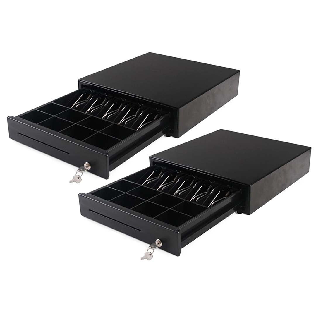 SOGA 2X Black Heavy Duty Cash Drawer Electronic 4 Bills 8 Coins Cheque Slot Tray Pos 350