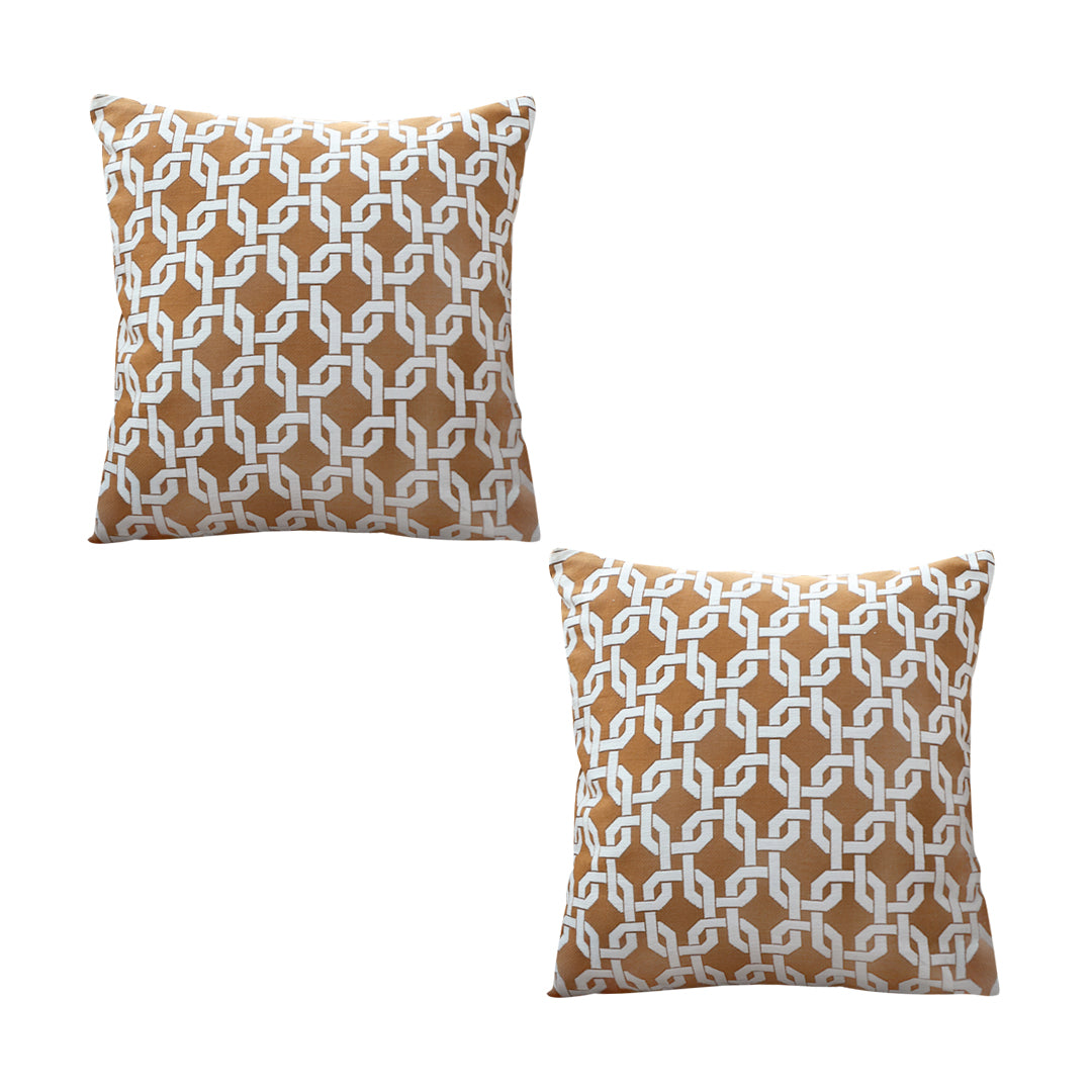 SOGA 2X 50cm Brown Checkered Chain Jacquard Square Pillow Decorative Cushion for Home Decor