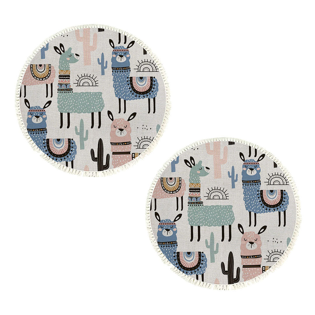 SOGA 2X 120cm Alpaca Cactus Pattern Rug Desert Animals Non-Slip Round Area Rugs for Living Room Dining Room