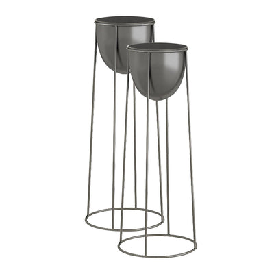 SOGA 2X 70cm Round Wire Metal Flower Pot Stand with Black Flowerpot Holder Rack Display