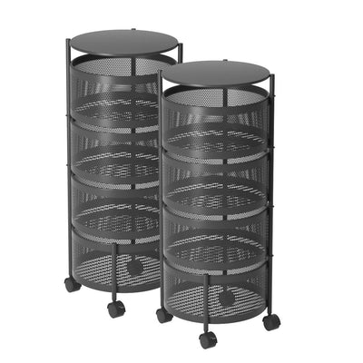 SOGA 2X 4 Tier Steel Round Rotating Kitchen Cart Multi-Functional Shelves Storage Organizer with Wheels