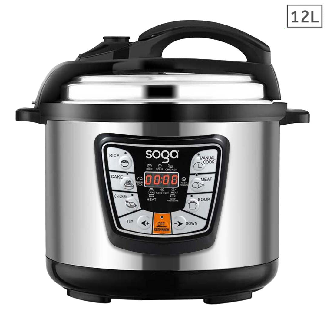 SOGA Electric Stainless Steel Pressure Cooker 12L 1600W Multicooker 16