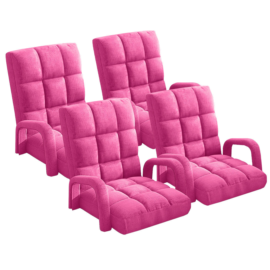 SOGA 4X Foldable Lounge Cushion Adjustable Floor Lazy Recliner Chair with Armrest Pink