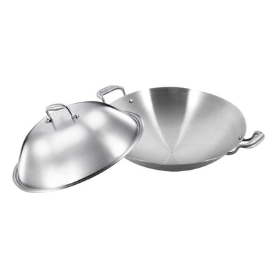 SOGA 3-Ply 42cm Stainless Steel Double Handle Wok Frying Fry Pan Skillet with Lid
