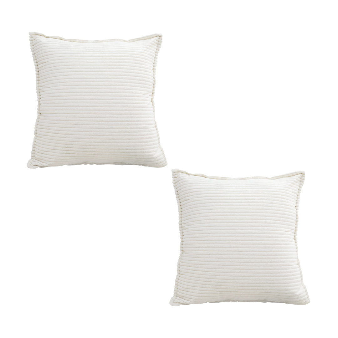 SOGA 2X 50cm Beige Throw Pillow Warm Wabi-sabi Striped Corduroy Square For Home Decor