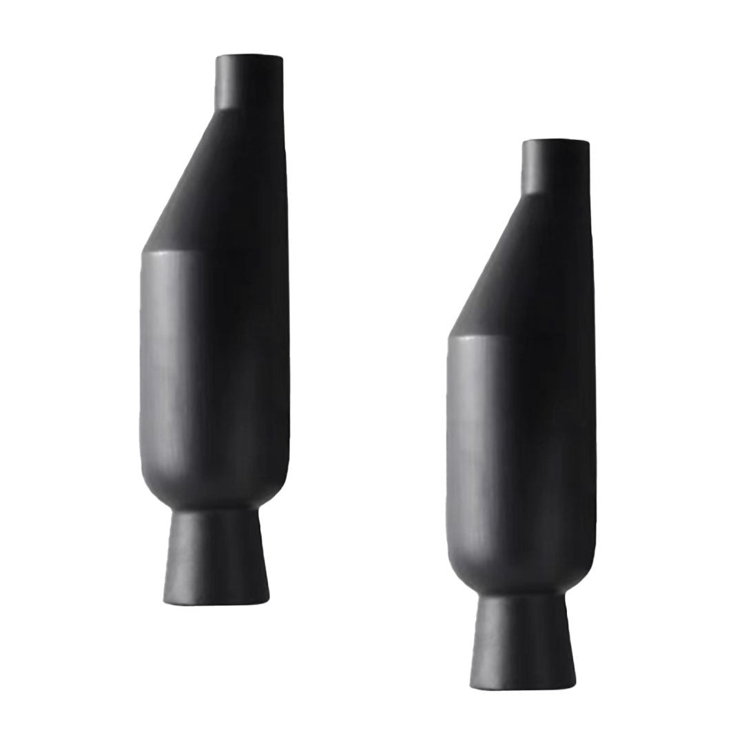 SOGA 2X 14x52cm Ornament Black Minimalist Vases with Narrow Neck Rounded Body for Modern Home Decor