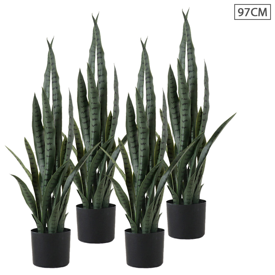 SOGA 4X 97cm Sansevieria Snake Artificial Plants with Black Plastic Planter Greenery, Home Office Decor
