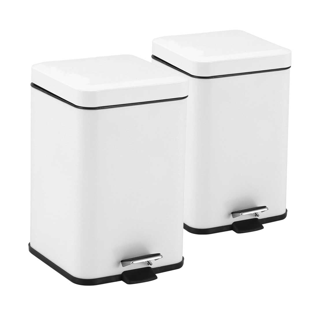 SOGA 2X Foot Pedal Stainless Steel Rubbish Recycling Garbage Waste Trash Bin Square 12L White