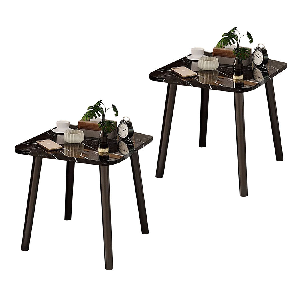SOGA 2X 40cm Black Ceramic Table Stone Pattern Compact Modern Design with Black Metal Legs