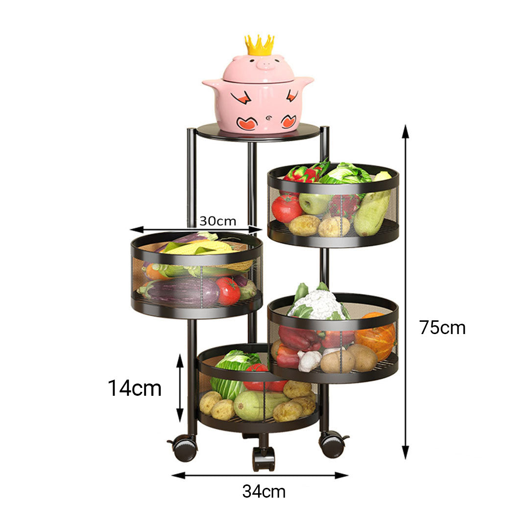 SOGA 2X 4 Tier Steel Round Rotating Kitchen Cart Multi-Functional Shelves Storage Organizer with Wheels