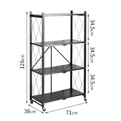 SOGA 4 Tier Steel Black Foldable Kitchen Cart Multi-Functional Shelves Storage Organizer with Wheels