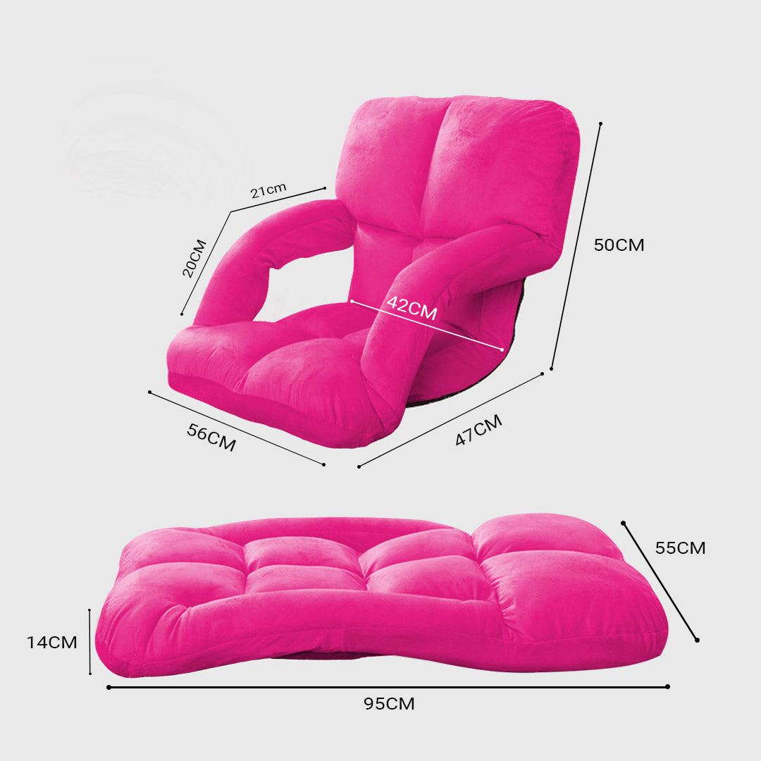 SOGA 4X Foldable Lounge Cushion Adjustable Floor Lazy Recliner Chair with Armrest Pink