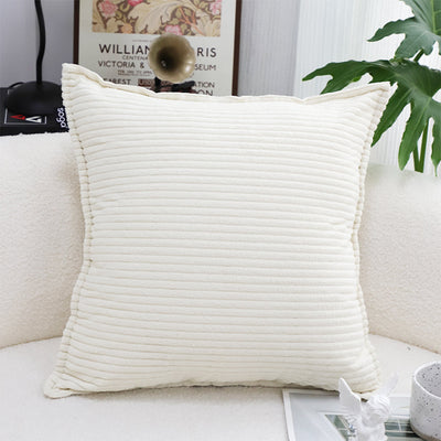 SOGA 2X 50cm Beige Throw Pillow Warm Wabi-sabi Striped Corduroy Square For Home Decor