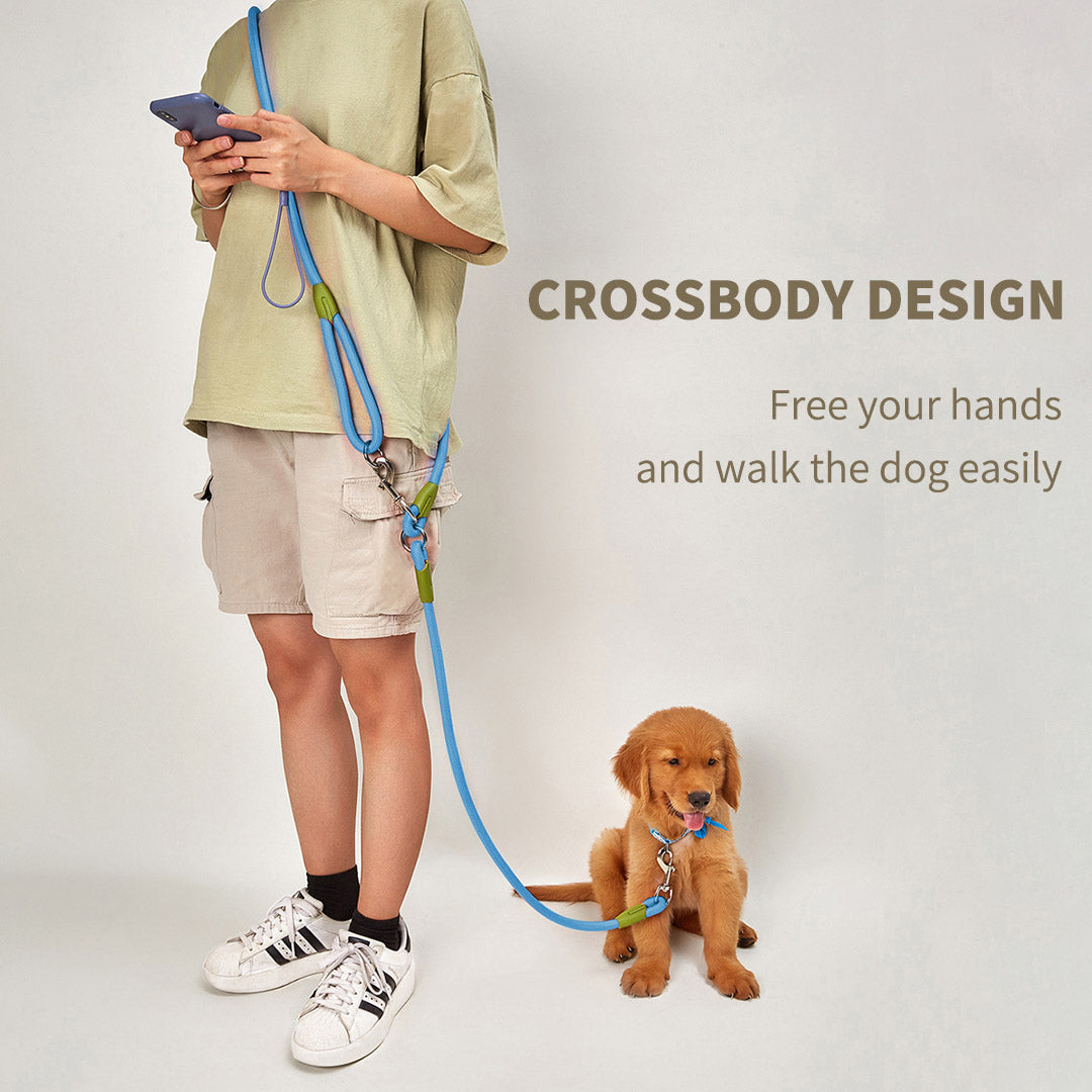 SOGA 2X 220cm Multifunction Hands-Free Rope Pet Cat Dog Puppy Double Ended Leash for Walking Training Tracking Obedience Blue