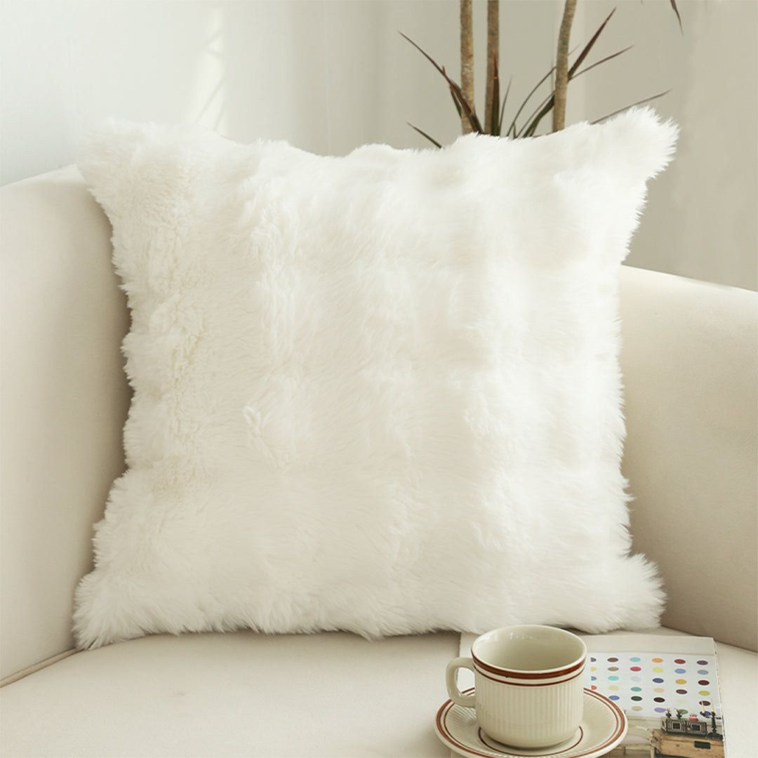 SOGA 2X 50cm Throw Pillow White Rabbit Fur Cushion Luxurious Soft Decorative Square Pillow for Living Room