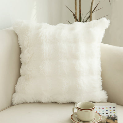SOGA 2X 50cm Throw Pillow White Rabbit Fur Cushion Luxurious Soft Decorative Square Pillow for Living Room