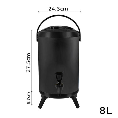 SOGA 8X 8L Stainless Steel Insulated Milk Tea Barrel Hot and Cold Beverage Dispenser Container with Faucet Black