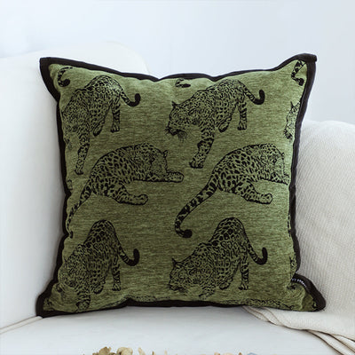 SOGA 2X 40cm Throw Pillow Green Leopard Square Retro Decorative Cushion for Living Room