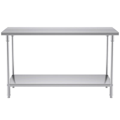 SOGA 2-Tier Commercial Catering Kitchen Stainless Steel Prep Work Bench Table 150*70*85cm