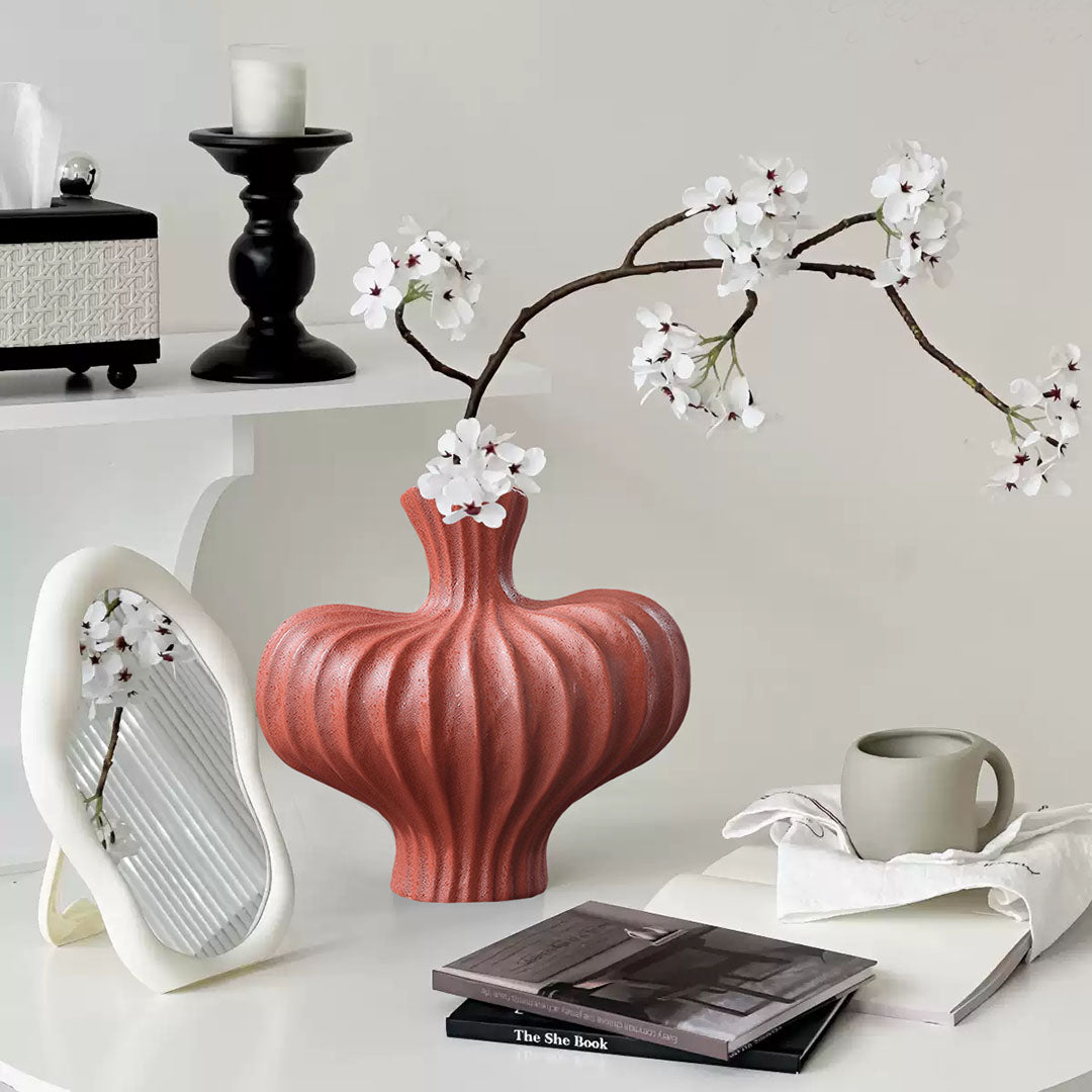 SOGA 2X 25X24cm Ornament Matte Red Small Vases Countertop Decoration Accessories Porch Crafts Home Decor