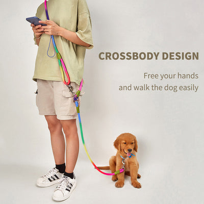 SOGA 2X 220cm Multifunction Hands-Free Rope Pet Cat Dog Puppy Double Ended Leash for Walking Training Tracking Obedience Rainbow