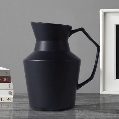 SOGA 2X 23.5x19.5cm Ornament Black Modern Vase Pitcher with Angular Handle Sleek Minimalist for Home Decor