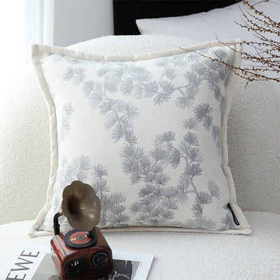 SOGA 45cm Throw Pillow Cream White Wide Border with Branch and Pine Needle Design Pattern Home Decor