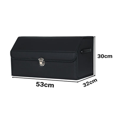 SOGA Leather Car Boot Collapsible Foldable Trunk Cargo Organizer Portable Storage Box With Lock Black Medium