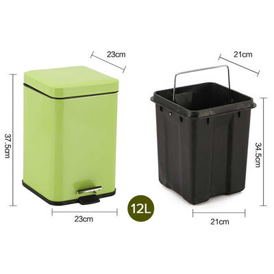 SOGA 2X Foot Pedal Stainless Steel Rubbish Recycling Garbage Waste Trash Bin Square 12L Green