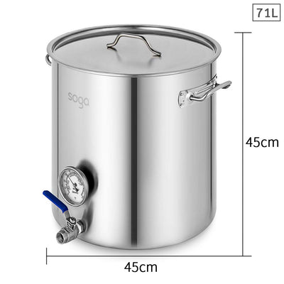SOGA Stainless Steel Brewery Pot 71L With Beer Valve 45*45cm