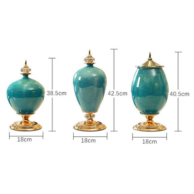 SOGA 38cm Ceramic Oval Flower Vase with Gold Metal Base Yellow