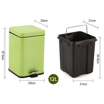 SOGA Foot Pedal Stainless Steel Rubbish Recycling Garbage Waste Trash Bin Square 12L Green