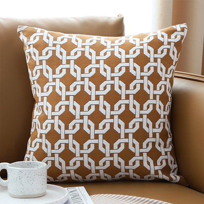 SOGA 50cm Brown Checkered Chain Jacquard Square Pillow Decorative Cushion for Home Decor