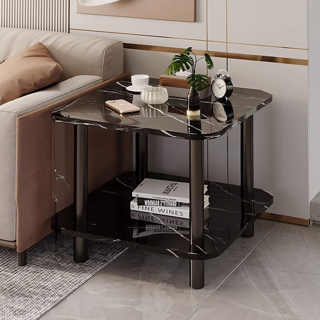 SOGA 2X 60cm Black Ceramic Table Stone Pattern Modern Design with Black Metal Legs